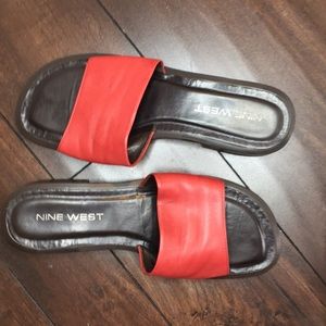 Nine West red leather slide sandals